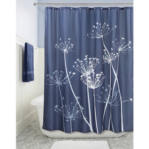 InterDesign Thistle Fabric Shower Curtain, Standard 72" x 72", Navy