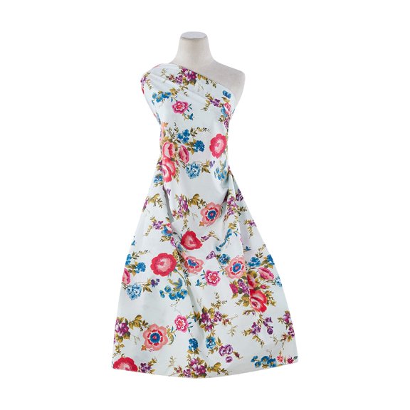 Zelouf Stretch Poplin Print  , Sewing, DIY, Crafts Fabric by the Yard, 134 Ivory/coral, 3 Yard