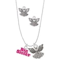 thumbnail image 1 of Delight Jewelry Silvertone Hot Pink ''Big Sister'' with Heart Silver tone Guardian Angel Charm Necklace and Stud Earrings, 1 of 4
