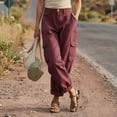 thumbnail image 5 of Womens Barrel Baggy Cargo Pants Casual High Waisted Wide Leg Hiking Joggers with Pockets Wine L(L), 5 of 7