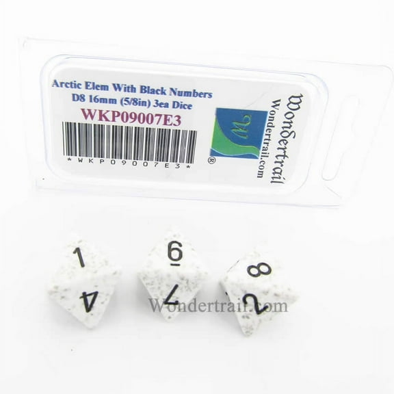 Arctic Camo Elemental Dice with Black Numbers D8 16mm (5/8in) Pack of 3 Wondertrail