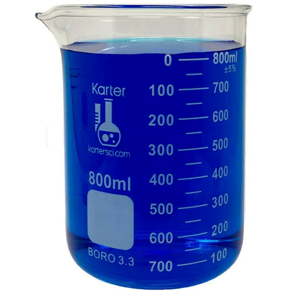 800ml Beaker, Low Form Griffin, Borosilicate 3.3 Glass, Double-Scale Graduations, Karter Scientific 247N4 (Pack 1)