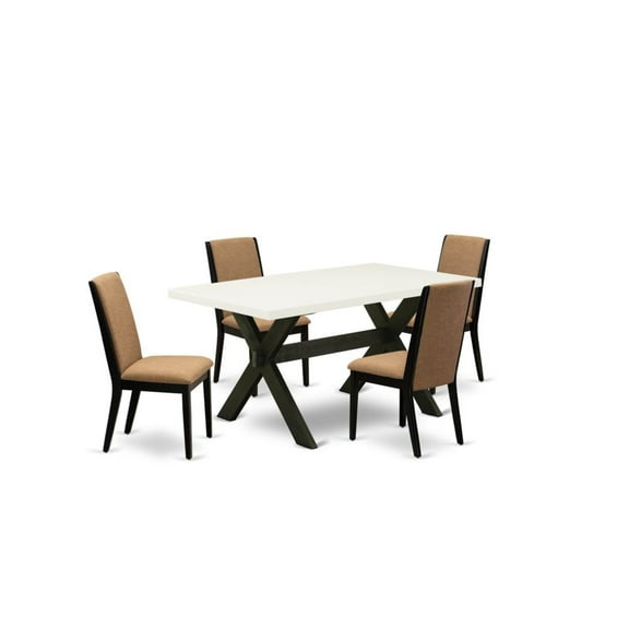 East West Furniture X-Style 5-piece Wood Dining Set in Black/Light Sable