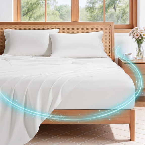 Queen Silver Infused 600 Thread Count Cotton Sateen Sheets Set with 16 Inch Deep Pockets White