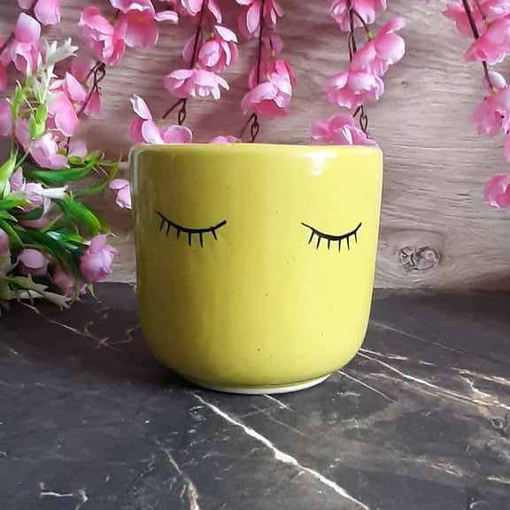 India Meets India Ceramic Flower Pot Planter Indoor Outdoor Planter Handicraft by Awarded Indian Artisan (Yellow)