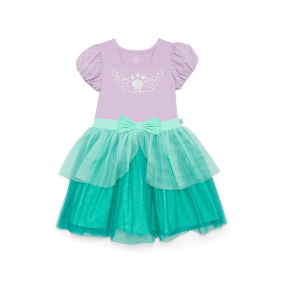 Disney Princess Girls The Little Mermaid Ariel Cosplay Dress with Short Puff Sleeves, Sizes 4-12