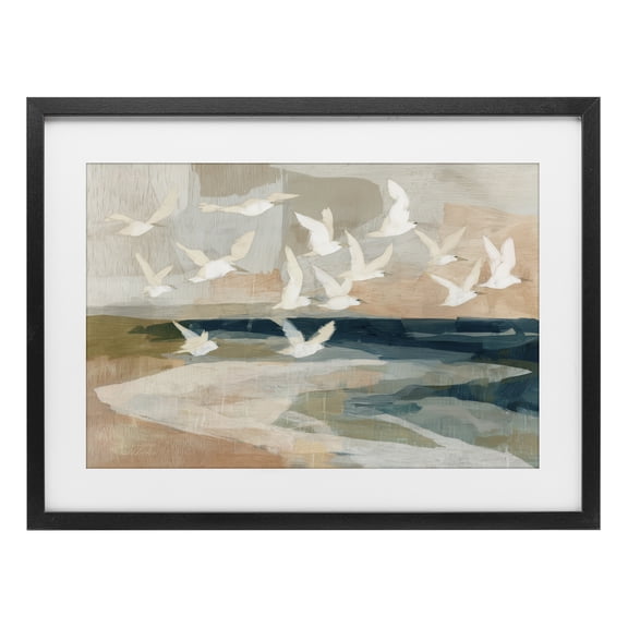 Stupell Industries Modern Birds in Flight Over Water Black Framed Print Under Glass, 20 x 14, by Chromatic Storm Studio