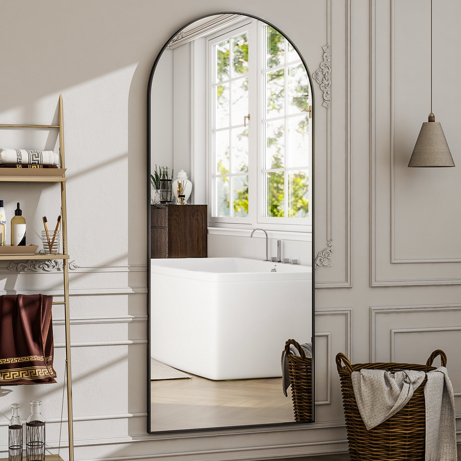 Dscont 19"x57" Arched Full Length Mirror Modern Floor Mirror with Aluminum Frame, Black