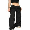 thumbnail image 1 of Women Autumn Cargo Pants  Solid Color Low-Waist Loose Fit Trousers with Multi-Pockets, 1 of 3