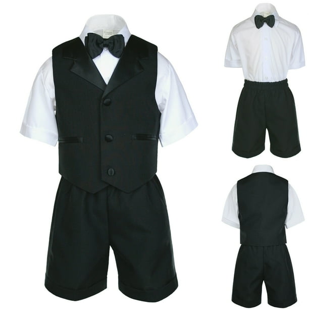 Milltex 4pc New Born Boy Toddler Black Eton Vest Shorts Sleeve Bow