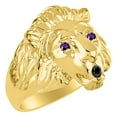 thumbnail image 4 of RYLOS 14K Yellow Gold Lion Head Ring  Black Diamond Mouth & Gemstone in Eyes Fun Designer Rings - Amethyst Mens Jewelry Size 6, 4 of 9