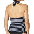thumbnail image 3 of TOMMY HILFIGER Women's Navy Striped Ruched Removable Cups Deep V Neck UV Protection Halter Tankini Swimsuit Top M, 3 of 3