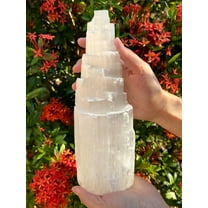 Selenite Skyscraper Lamp, 6", 8", 10", 12", 16" Tall Selenite Tower Lamp, Natural White Healing Crystal Lamp, Selenite Crystal Lamp, Pick A Size (10")