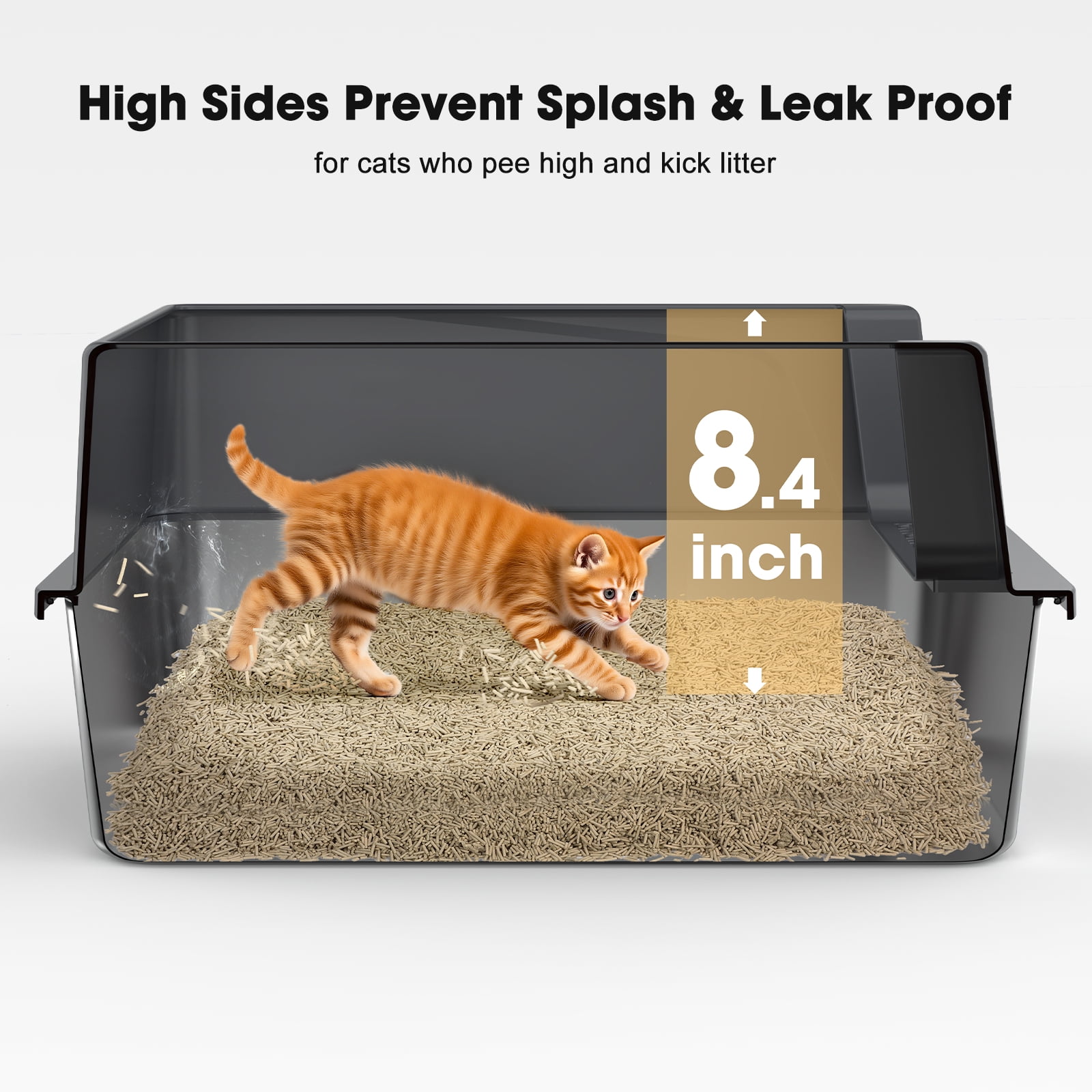 Stainless Steel Litter Box with High Sides: Top Entry Cat Litter Box for Small Mulit Big Cat, Anti-Urine Leakage, Non-Stick Bottom, 17in, Dark gray