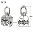 thumbnail image 2 of 4 Packs M15 Double Pulley Block Stainless Steel Swivel Rigging Lifting Wheel Fixed Pulley, Hanging Wire Towing Wheel, 2 of 5