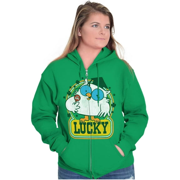 Saint Paddys Lucky Tootsie Pop Owl Zip Up Hoodie Men's Women's Brisco Brands S