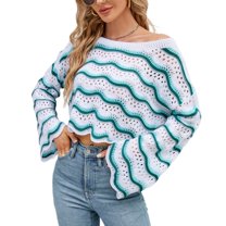 Defitshape Women's Long Sleeve Pullover Sweater Knit Cropped Top Short Soft Bell Sleeve Cozy Crewneck Fashion Knitwear Green X-Large