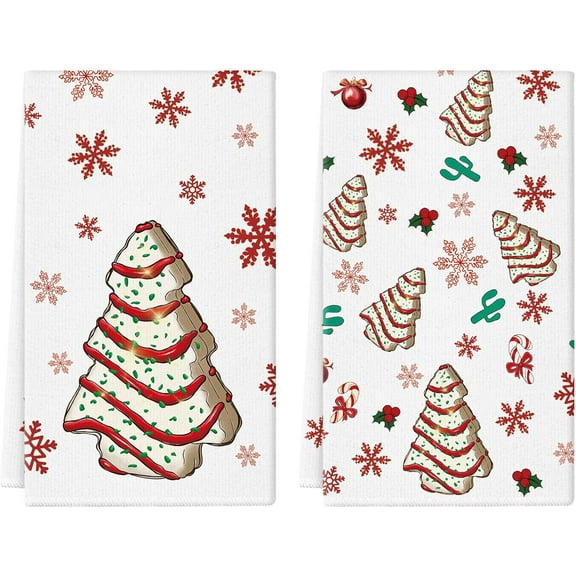 Christmas Tree Cake Decor Christmas Kitchen Towels 18 x 26 Inch Set of 2 Dish Towels Hand Towels for Winter Holiday Home Indoor Bathroom Party Dining Decoration