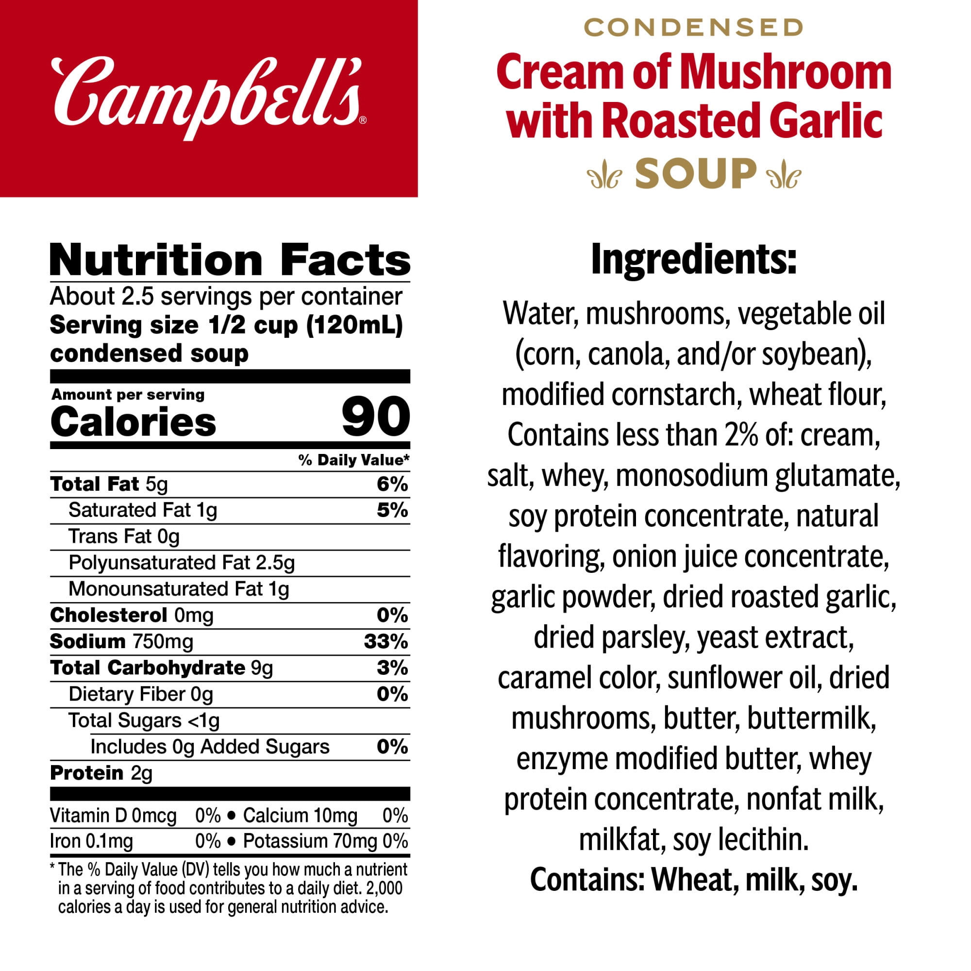 (8 pack) Campbell's Condensed Cream of Mushroom Soup with Roasted Garlic, 10.5 oz Can