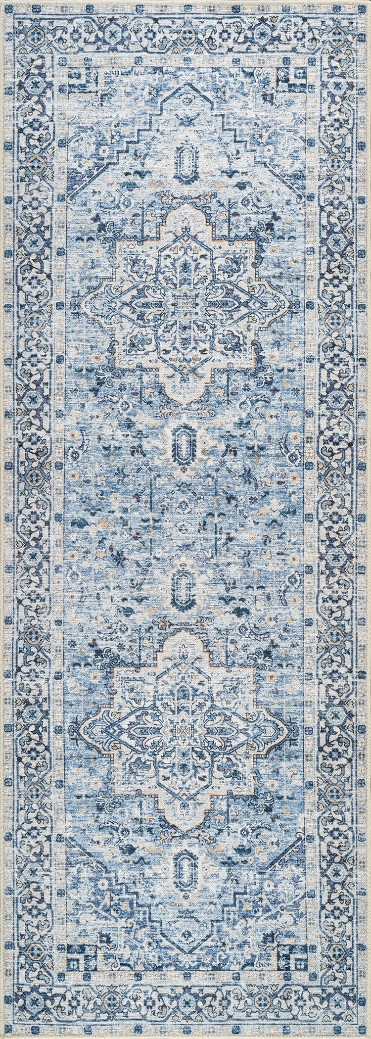 Bloom Rugs Washable Non-Slip 12 ft Runner - Navy Blue Traditional Oriental Runner for Entryway, Hallway, Bathroom, and Kitchen - Exact size: 2'6" x 12'