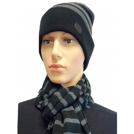 London Fog Men S Knit Hat And Scarf Set Slouchy Beanie Hat Skull Cap Unisex Black Grey Stripe London Fog Men S Knit Hat And Scarf Set Slouchy Beanie Hat Skull Cap Unisex Black Grey Stripe