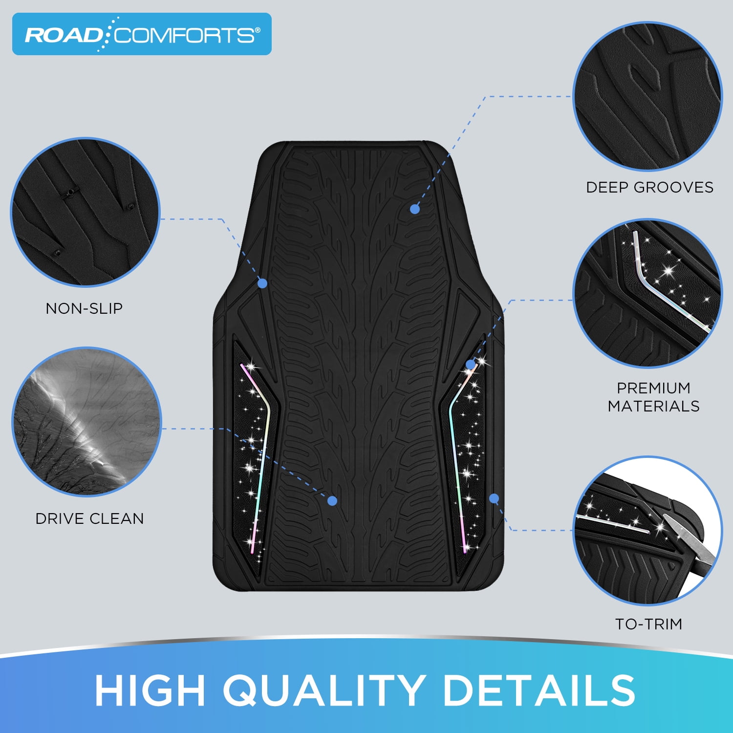 Road Comforts Hyper Pillar Car Floor Mat - All-Weather, Universal Fit for Most Cars Beige Hot Black
