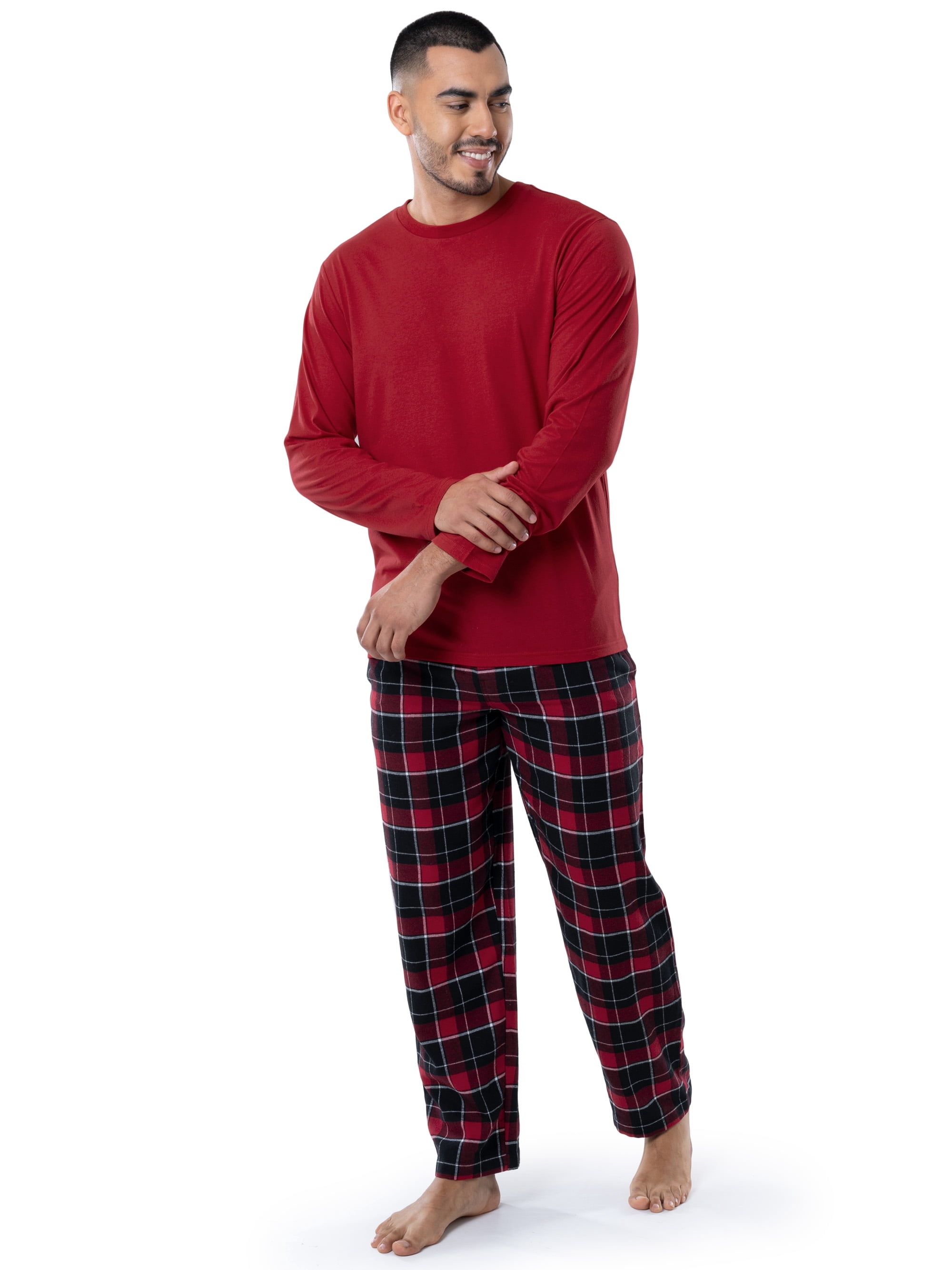 Fruit of the Loom Men's Jersey Knit Top and Flannel Pajama Pants Set, 2-Piece, Sizes S-5XL
