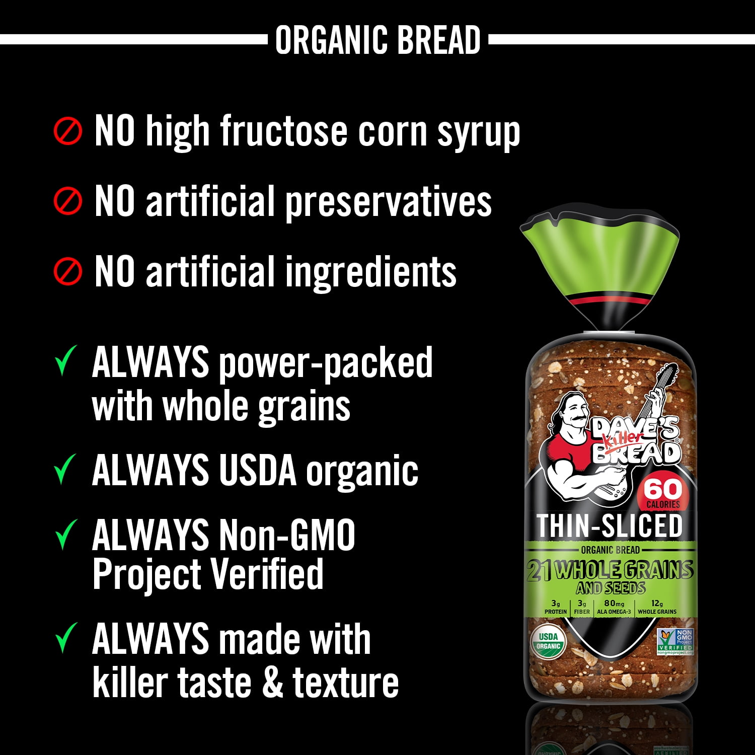 Dave's Killer Bread Organic Thin Sliced 21 Whole Grains and Seeds Bread, 20.5 oz