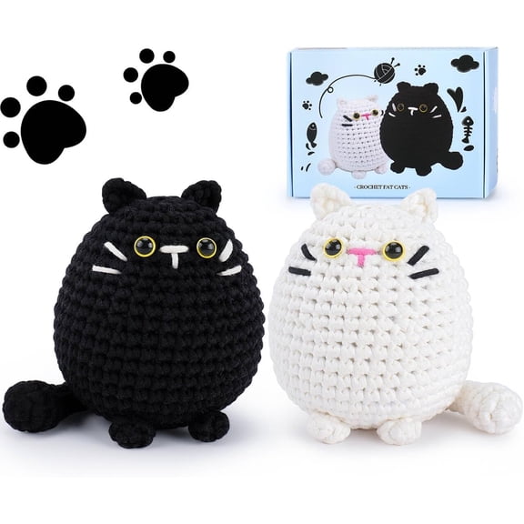 Crochet Kit for Beginners-2PCS Cat Crochet Kits for Adults Kids, Crochet Starter Kit with Step-by-Step Video Tutorials, Crochet Animals Kits DIY Craft Knitting Kit Learn to Crochet Kits for Adults