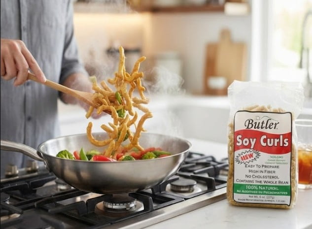 BUTLER FOODS Soy Curls, 8 oz All-Natural, Non-GMO, Vegan Meat Alternative, Plant-Based Protein for Cooking, Stir-Fries, Soups, and More
