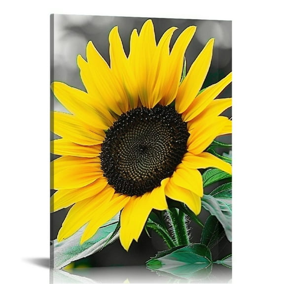 ONETECH Sunflower Pictures Wall Decor - Canvas Wall Art for Living Room Decorative, Framed Black and Yellow Sunflowers for Bathroom Decoration ,Modern Giclee Artwork Print Ready To Hang