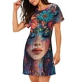 thumbnail image 2 of Balery Bohemian Colorful Flower Woman Camisón de manga corta con cuello redondo para mujer, cómodo y elegante., 2 of 6