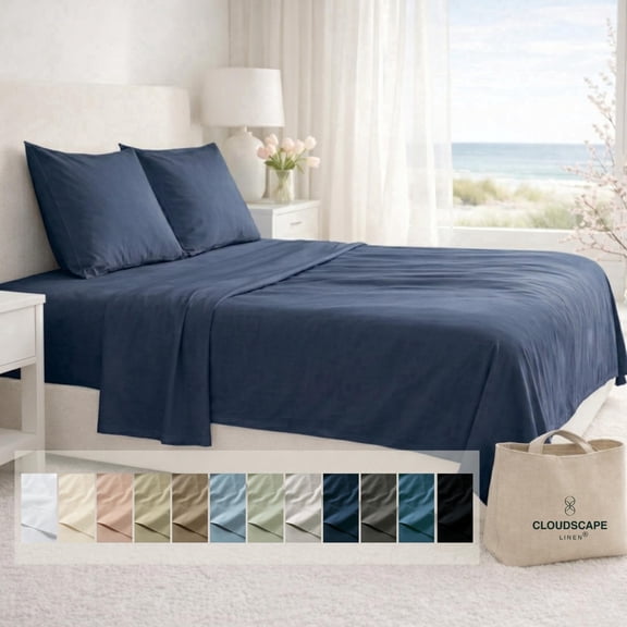 Cloudscape 100% Egyptian Cotton King Size, 4 Pieces Sheet Set, 1000 Thread Count, 16" Extra Deep Pocket Cooling Sheets For All Season -Dark Denim