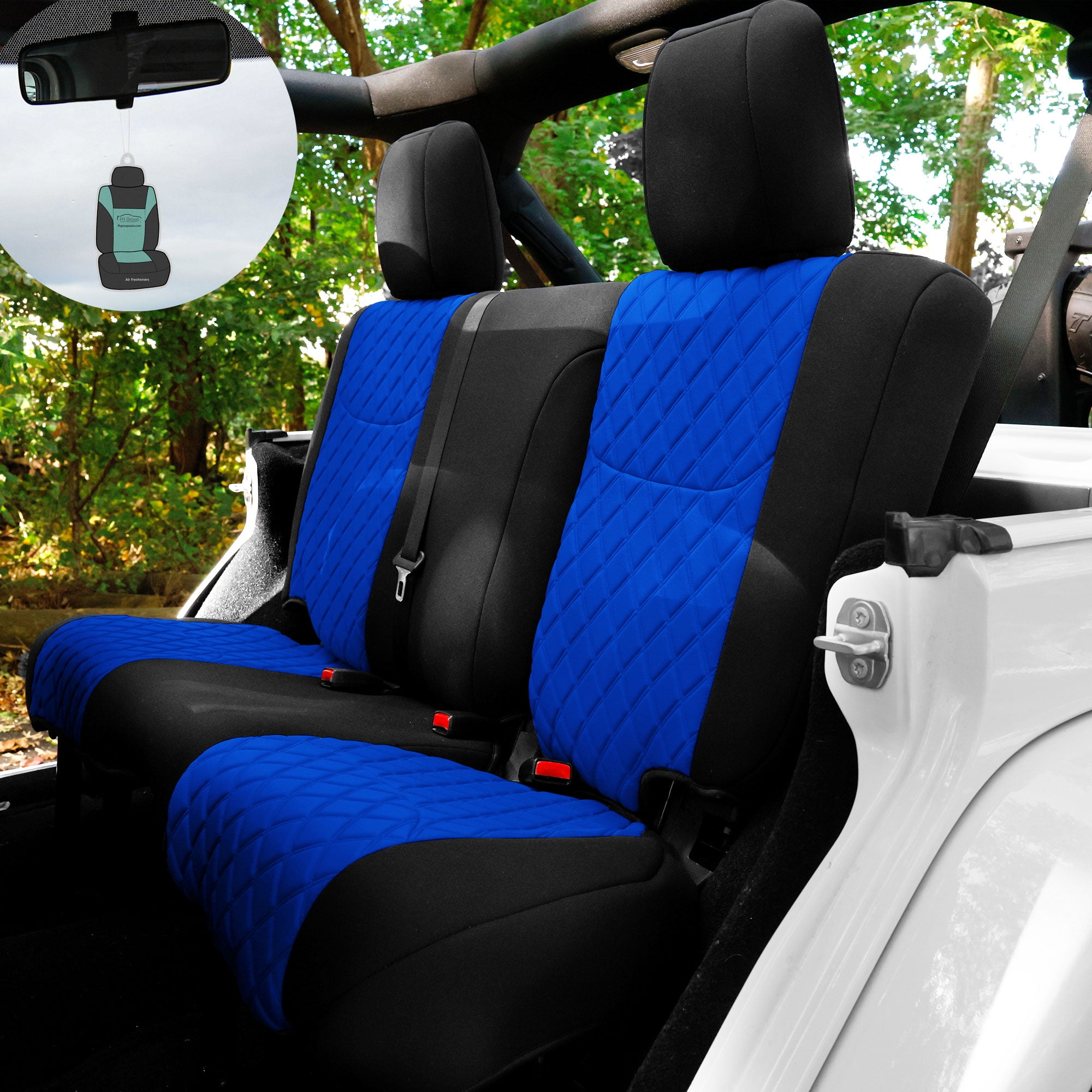FH Group AFCM5003BLUEREAR Blue Neoprene Custom Car Seat Cover For 2018-2023 Jeep  Wrangler JK 4DR with Air Freshener 