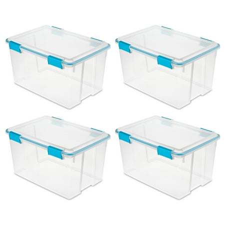 Sterilite 54-Qt Clear Plastic Stackable Storage Bin W/Gasket Latch Lid, 12 Pack