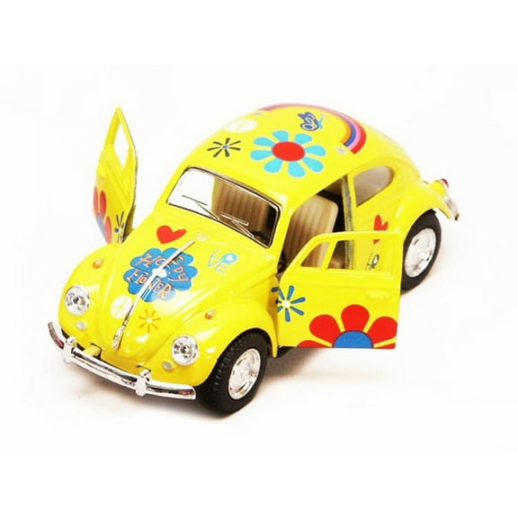 1967 Volkswagen Beetle w/ Decals, Yellow - Kinsmart 5057DF - 1/32 scale Diecast Model Toy Car (Brand New, but NOT IN BOX)