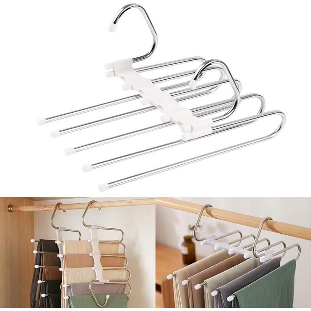 Perchas de armario de construcción duradera para jeans, perchas plegables para pantalones que ahorran espacio, perchas antideslizantes de acero inoxidable para faldas y pantalones (paquete de 2),