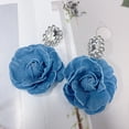 thumbnail image 6 of Camellia Flower Dangle Earrings for Women Cowboy Statement Big Exaggerated Fabric Hoop Huggie Blue Floral Studs Gold Plated Long Drop Dangling Earring Fashion Jewelry Gifts, 6 of 12