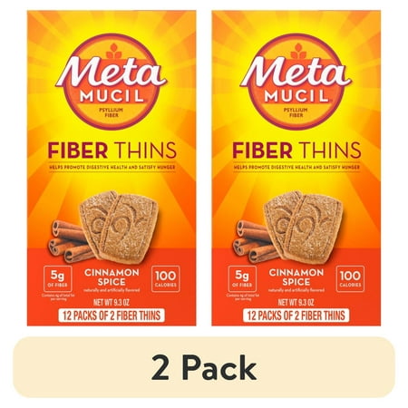 (2 pack) Metamucil Fiber Supplement Chewable Thins, Fiber Powder Food, Cinnamon Spice, 12 Count