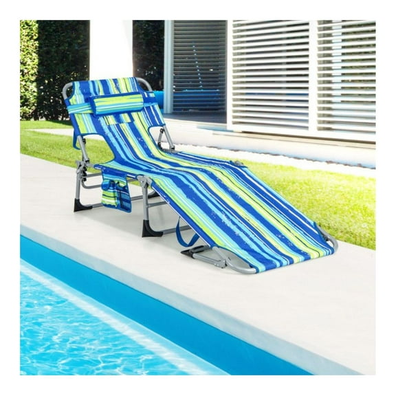 FASCK Folding Beach Lounge Chair with Pillow for Outdoor, Portable Recliner for Poolside, Patio, Camping, Adjustable Backrest, Carry Bag