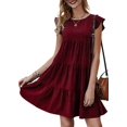 thumbnail image 3 of KIRUNDO Vestidos de verano para mujer, sin mangas, manga con volantes, cuello redondo, sólido, suelto, corto, plisado, mini vestido babydoll, 3 of 5