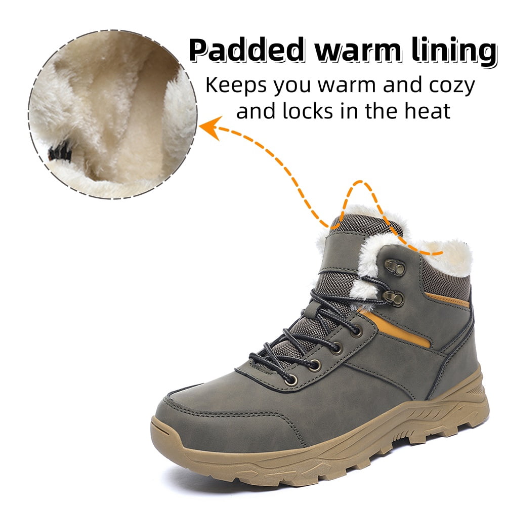Men's Snow Boots Winter Outdoor Shoes Warm Fur Lined Hiking Waterproof Anti-Slip Lightweight Ankle Booties Green 12 US
