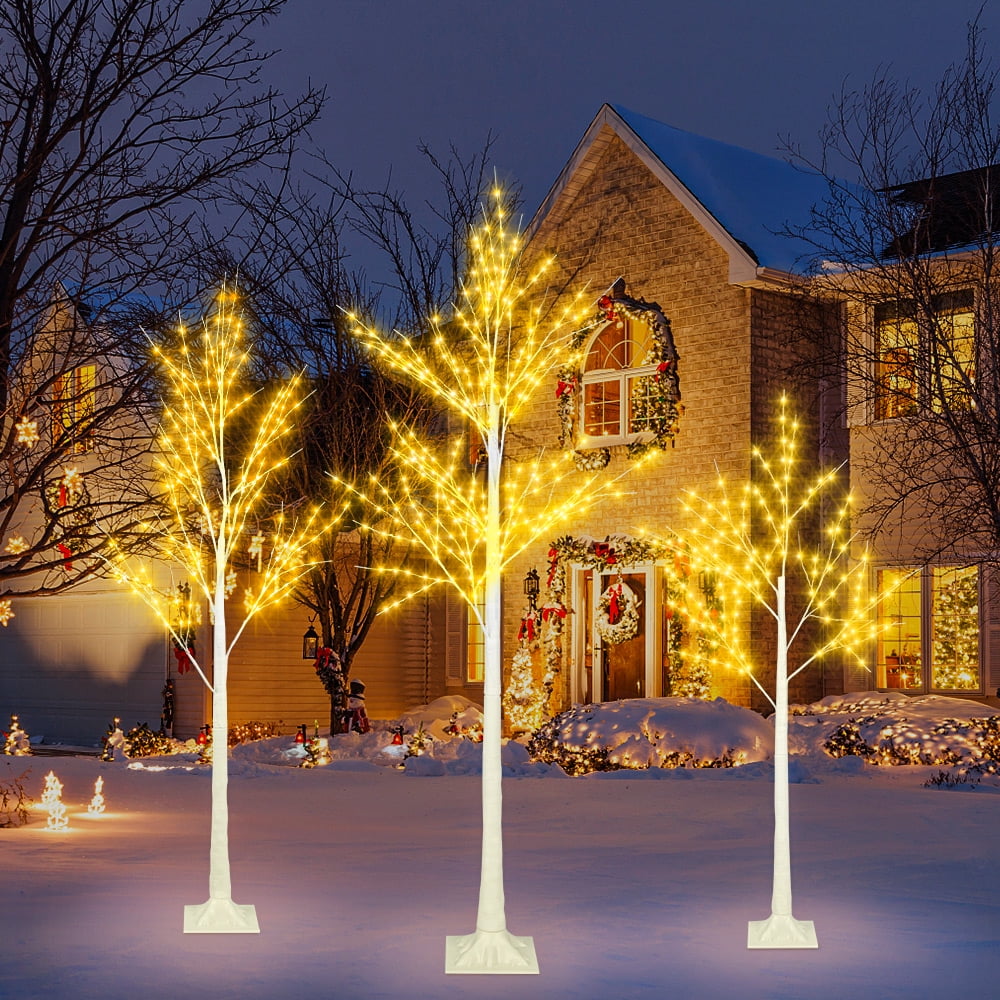 iYofe Prelit Birch Trees 3 Piece, Indoor Outdoor Decoration Tree with