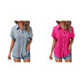 thumbnail image 1 of (2-Pack) Rinsvye Womens Solid Color Casual Batwing Sleeve Button Down Blouse Ladies Tops Casual Shirt Versatile Wardrobe, 1 of 4