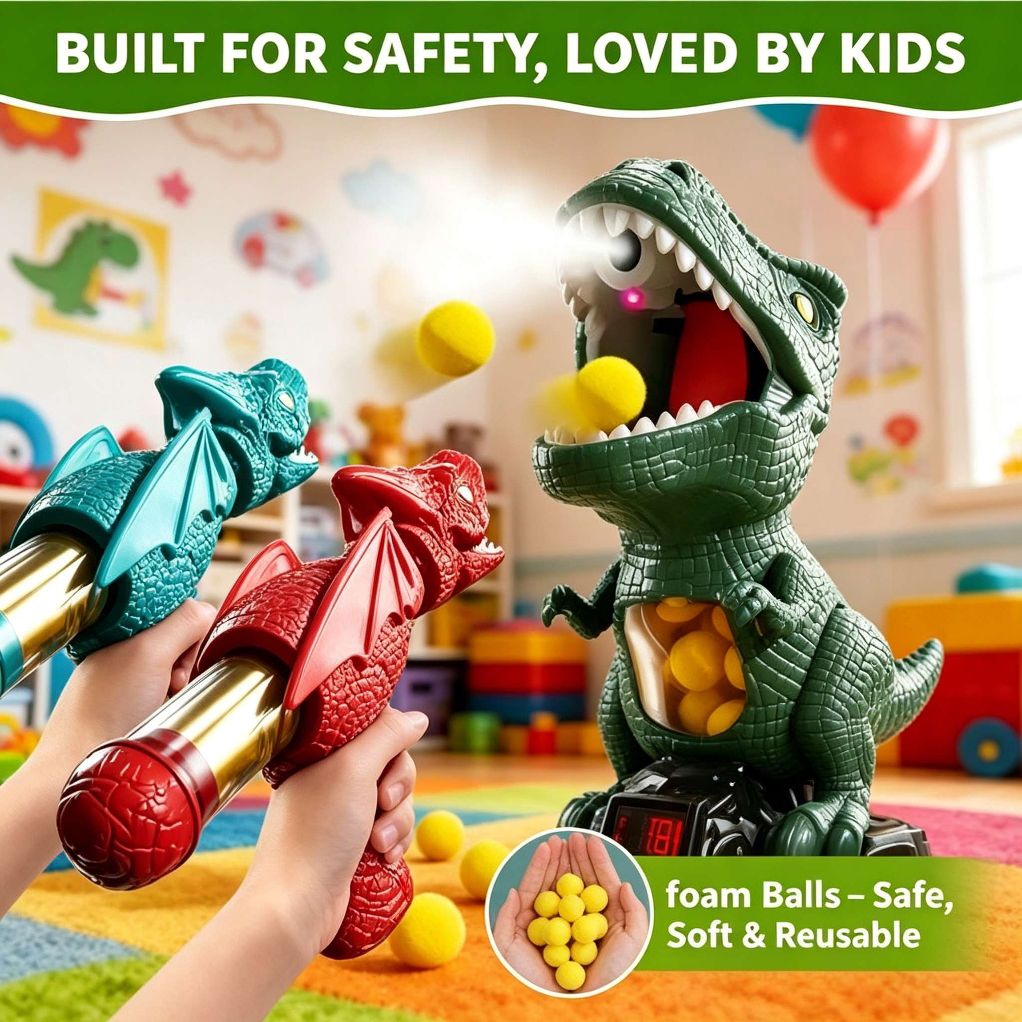Tigozz Dinosaur Shooting Game with Electronic Scoring Target and Mist Spray, Outdoor Indoor Toys with 2 Air Pump Guns for Boys Girls Age 3-8