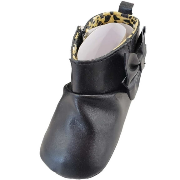 Infant Girls Black Leopard Print Lined Boots Booties Baby Shoes 2 (6-9M)