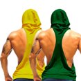 thumbnail image 1 of Hukapapa - Camiseta sin mangas con capucha para entrenamiento de hombre, para culturismo, musculación, corte de músculos, sudaderas sin mangas para gimnasio, color amarillo y verde, 1 of 5