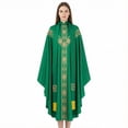 thumbnail image 4 of Virmaxy Halloween Costume Men's Priest Costume Robe with Cross Necklace Medieval Monk Cosplay Gown Gold Embroidered Long Loose Fit Vestment Green, 4 of 5