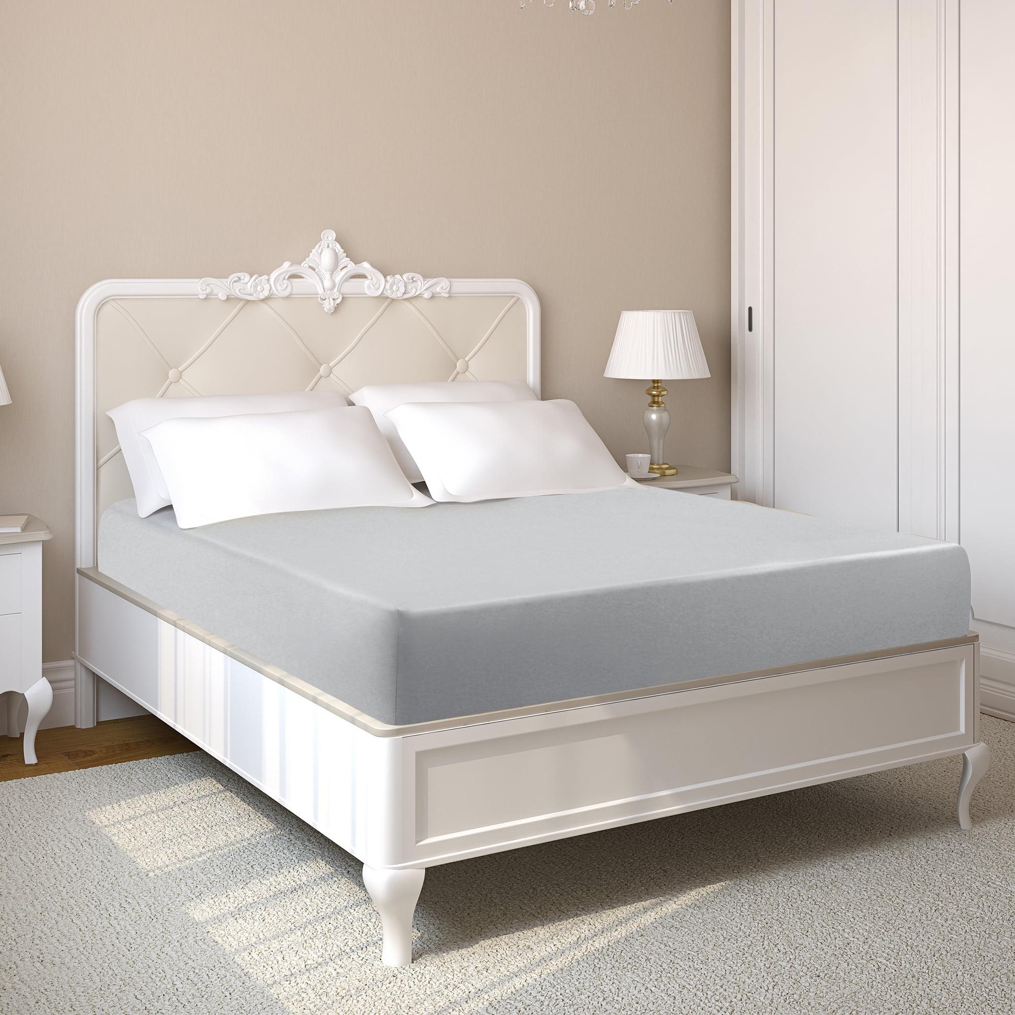 Unique Bargains Fitted Sheet Viscose from Bamboo 16" PocketLight Gray King