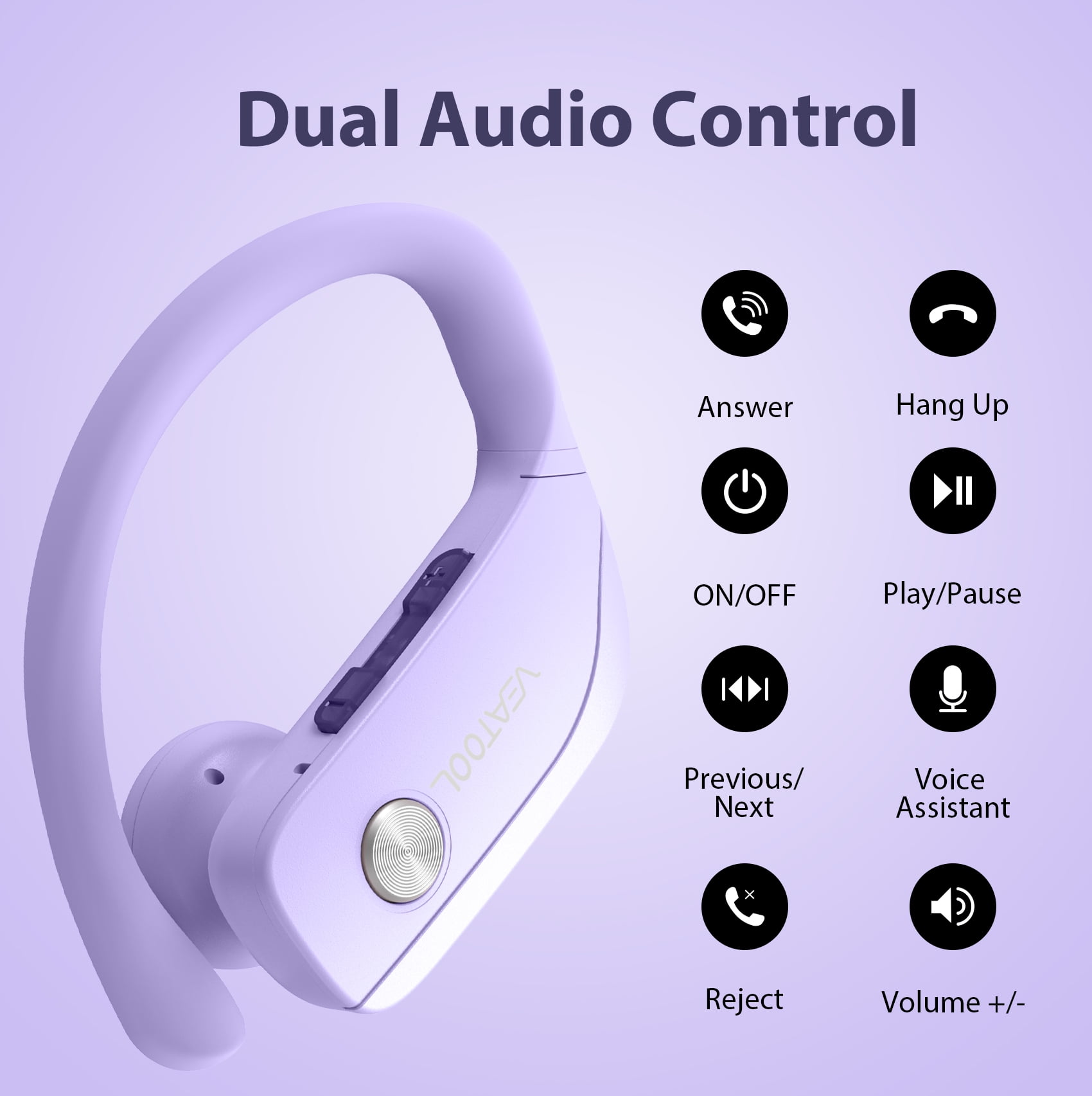 VEATOOL Wireless Earbuds Bluetooth 6.0 Sport 200Hrs Earhook 6 ENC Mic IP68 Waterproof Workout Running